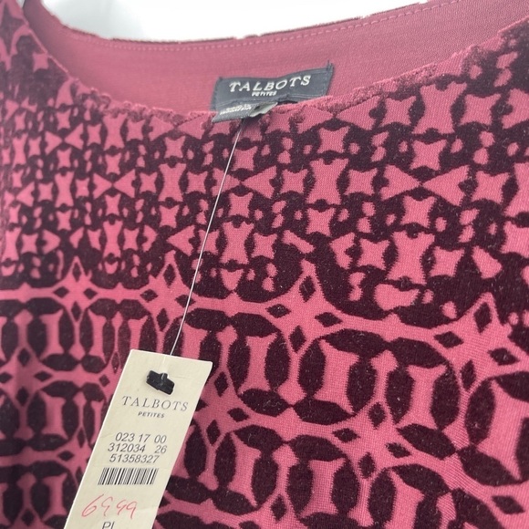 Talbots Burgundy Burnout Velvet Top With Tie Wrists NWT Sz Large Petite LP - Picture 3 of 6